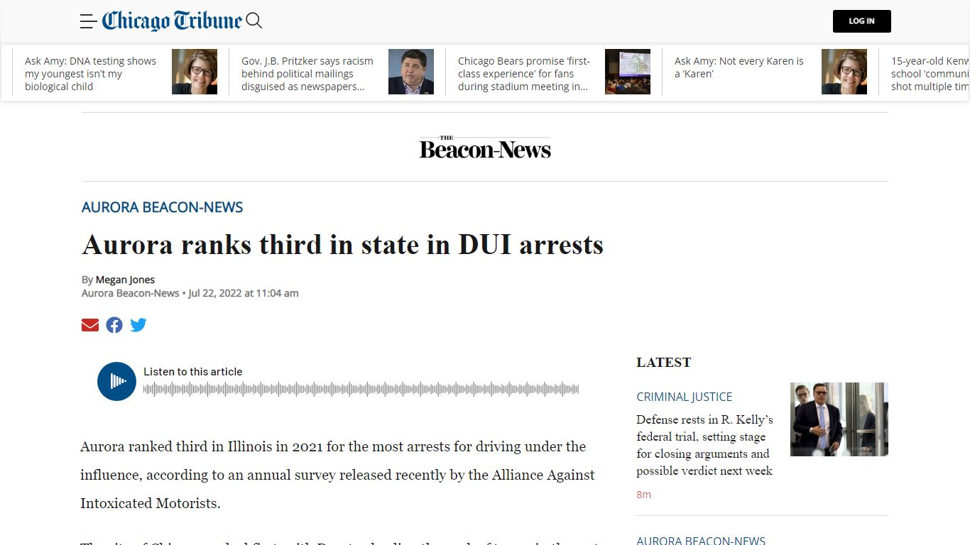 Aurora ranks third in state in DUI arrests – Chicago Tribune